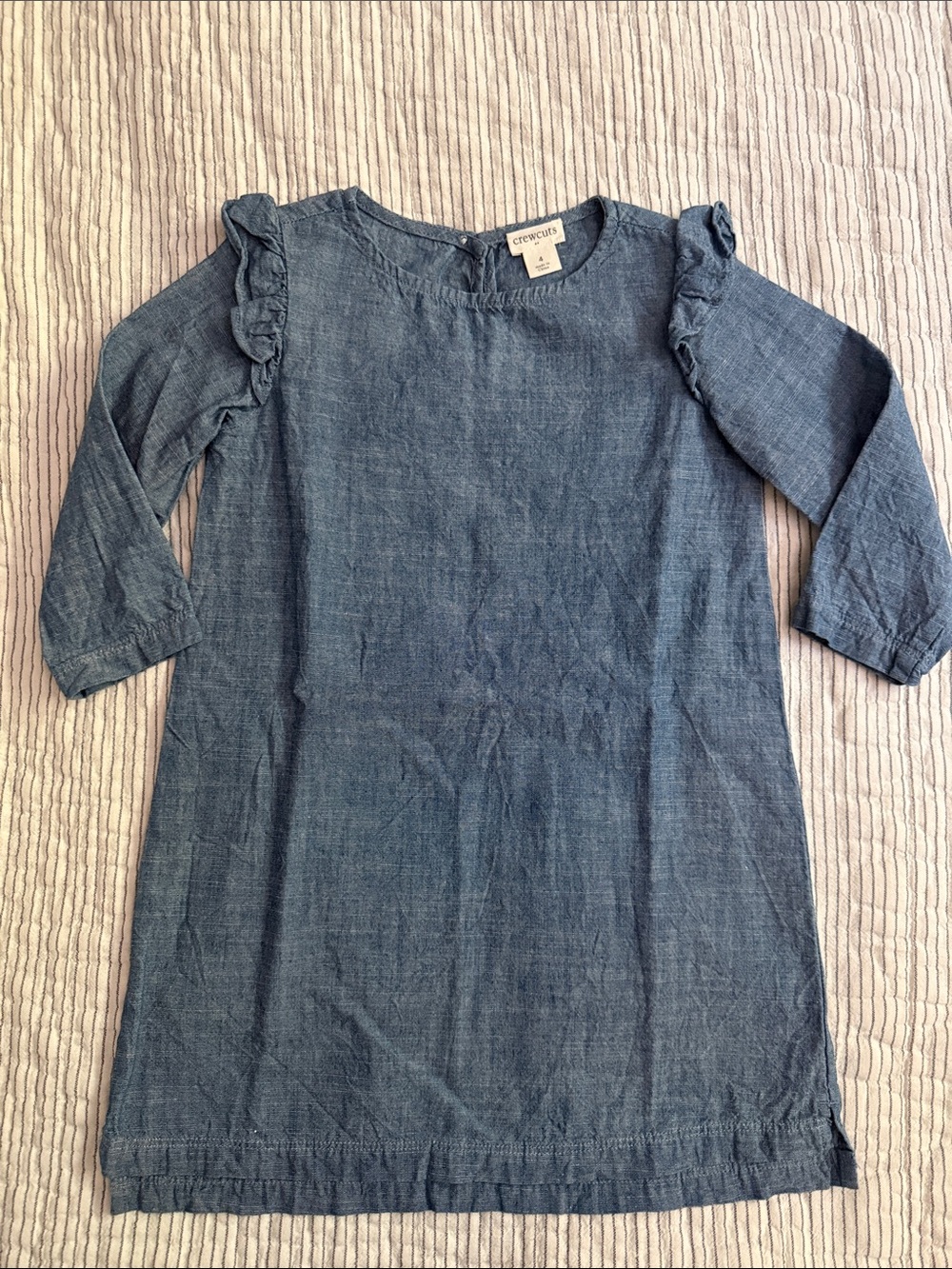 Crewcuts Girls' Indigo Chambray Ruffle-Shoulder Dress